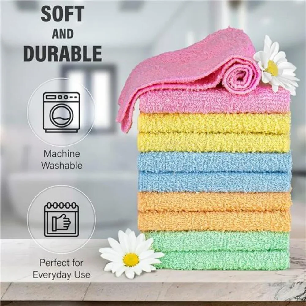 Cotton washcloths set 10 pack soft absorbent face towel 12x12 bathroom kitchen g